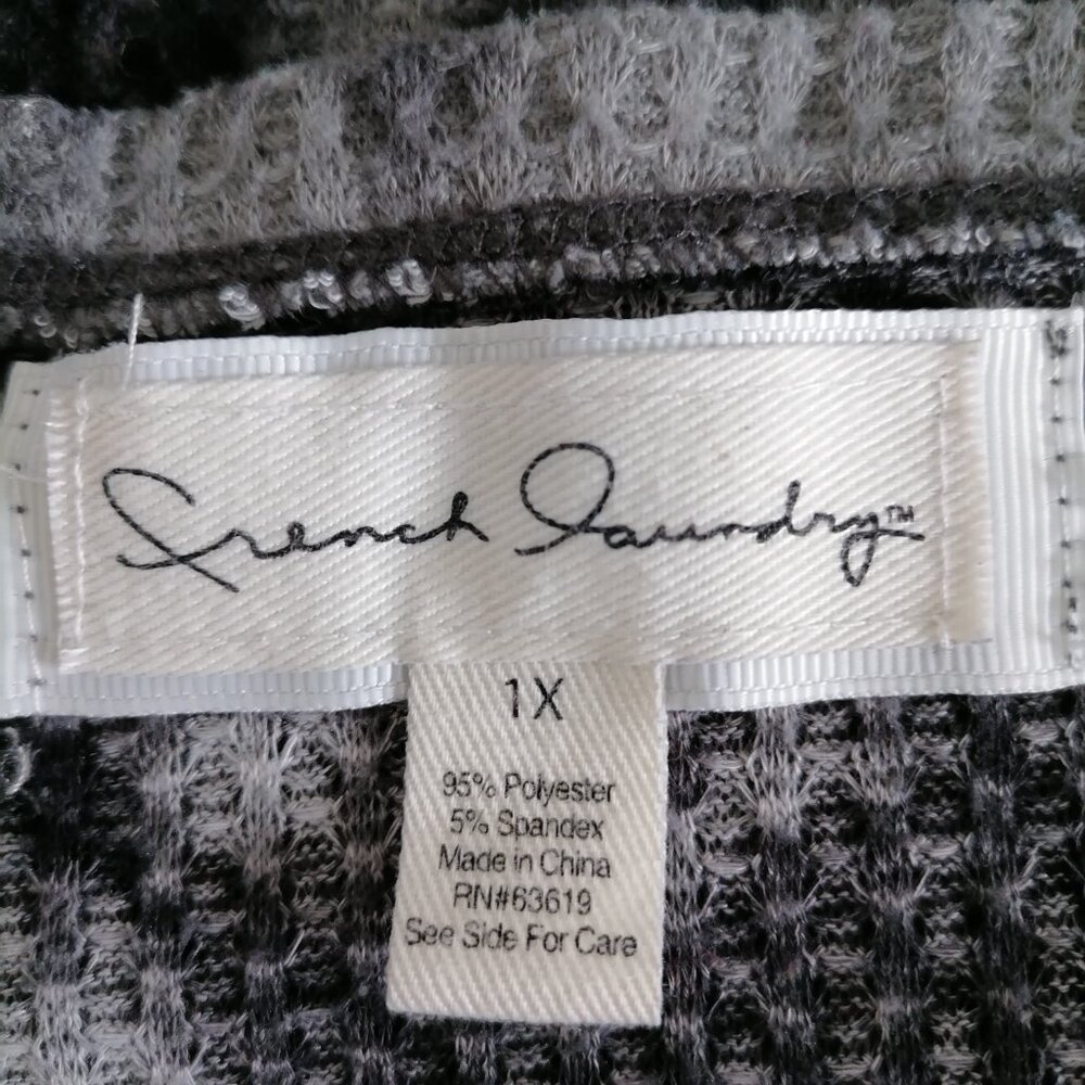 French Laundry Womens Black & Gray Tie Dye Drop Shoulder Waffle Knit Top Size 1X - Picture 5 of 6